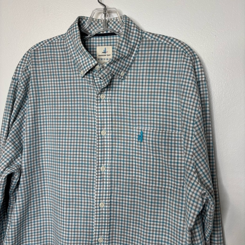 Johnnie-O Hangin’ Out Plaid Button Down Large Blue Gray Long Sleeve Cotton - Picture 3 of 10